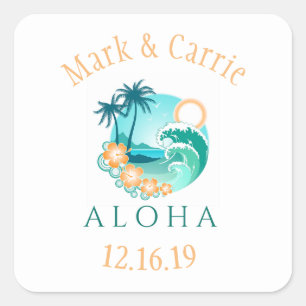 Aloha Tropical Personalised Square Sticker