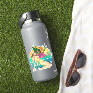 Aloha Tropical Pin-up girl retro sunset art