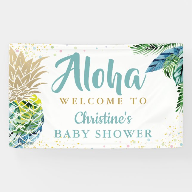 Aloha Tropical Pineapple Baby Shower Banner (Horizontal)