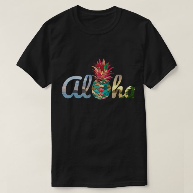 Aloha Tropical Pineapple Beach Design T-Shirt (Design Front)