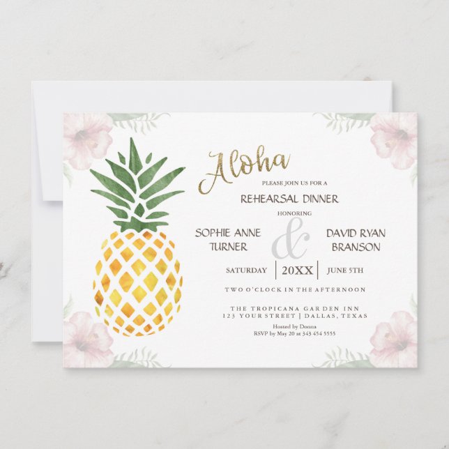 Aloha Tropical Pineapple Beach REHEARSAL DINNER Invitation (Front)