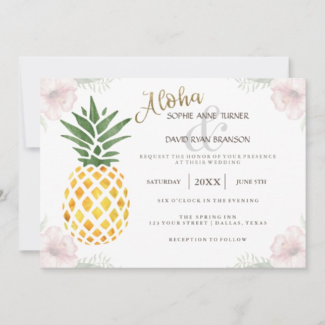 Aloha Tropical Pineapple Beach Wedding Invitation (Front)