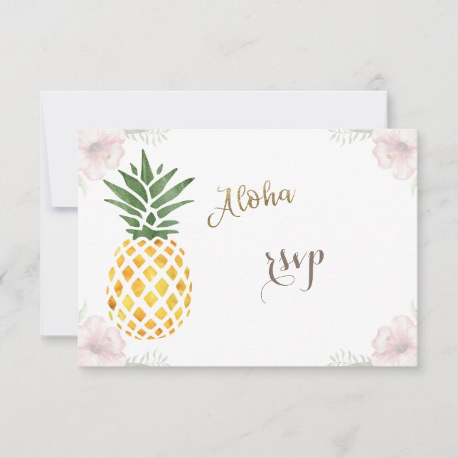 Aloha Tropical Pineapple Beach Wedding RSVP Card (Front)