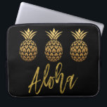 Aloha Tropical Pineapple Black and Gold Foil Laptop Sleeve<br><div class="desc">Aloha Faux Gold Typography and Tropical Pineapple Case is a fun in the sun style.</div>