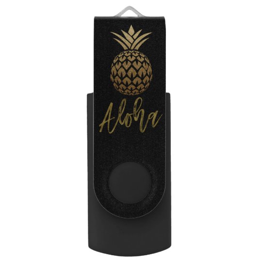 Aloha Tropical Pineapple Black Gold Foil USB Drive