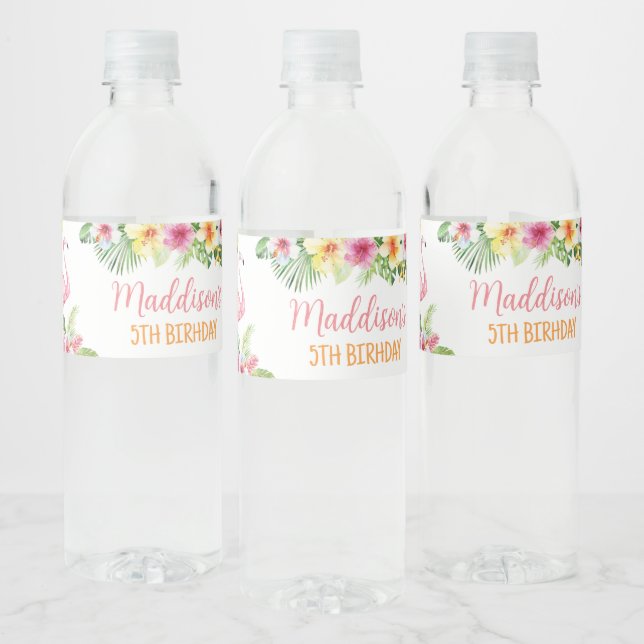 Aloha! Tropical Pineapple Girl Birthday Party Water Bottle Label (Bottles)