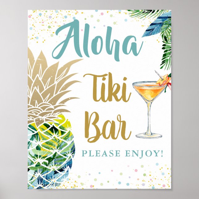 Aloha Tropical Pineapple Hawaiian Luau Tiki Bar Poster (Front)