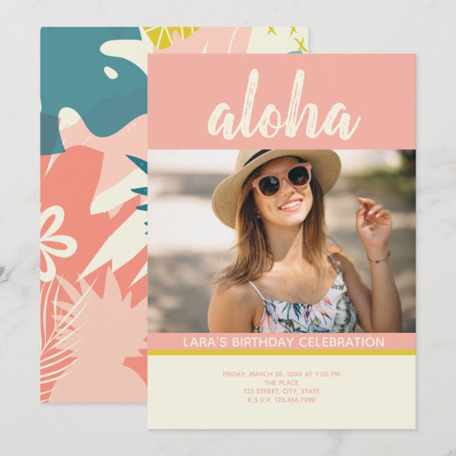 Aloha Tropical Pineapple Photo Invitation (Front/Back)