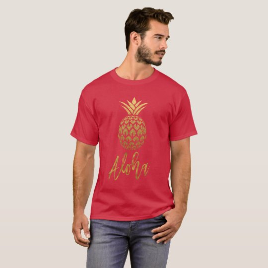 Aloha Tropical Pineapple Red Gold Foil Shirt