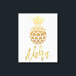 Aloha Tropical Pineapple White and Gold Foil Canvas Print<br><div class="desc">Aloha Faux Gold Typography and Tropical Pineapple Poster for Beach Themed Home or Beach House.</div>