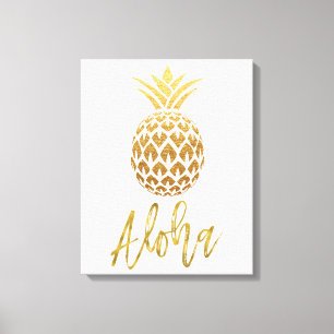 Aloha Tropical Pineapple White and Gold Foil Canvas Print