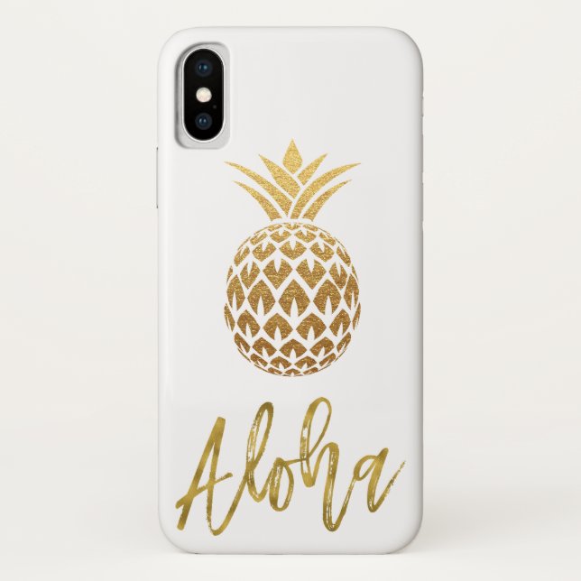Aloha Tropical Pineapple White and Gold Foil Case-Mate iPhone Case (Back)