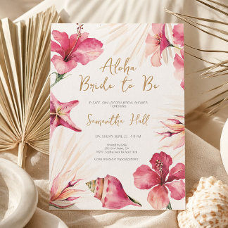 Aloha Tropical Pink Hibiscus Bridal Shower Invitation