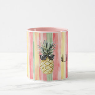 Aloha Tropical Pink Mint Yellow Green Pineapple Mug