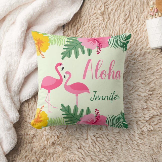 Aloha Tropical Pink Yellow Hibiscus Personalised T Cushion (Blanket)
