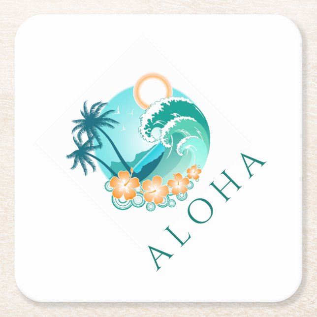 Aloha Tropical Square Paper Coaster (Front)