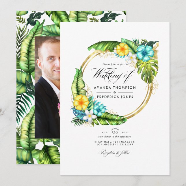 Aloha Tropical Summer Beach Wedding Photo Invitation (Front/Back)