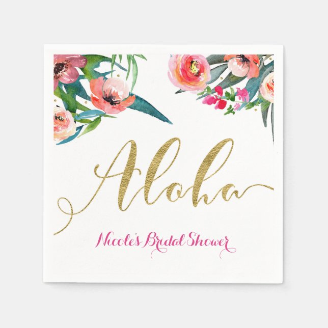Aloha Tropical Summer Floral Bridal Shower Custom Napkin (Front)