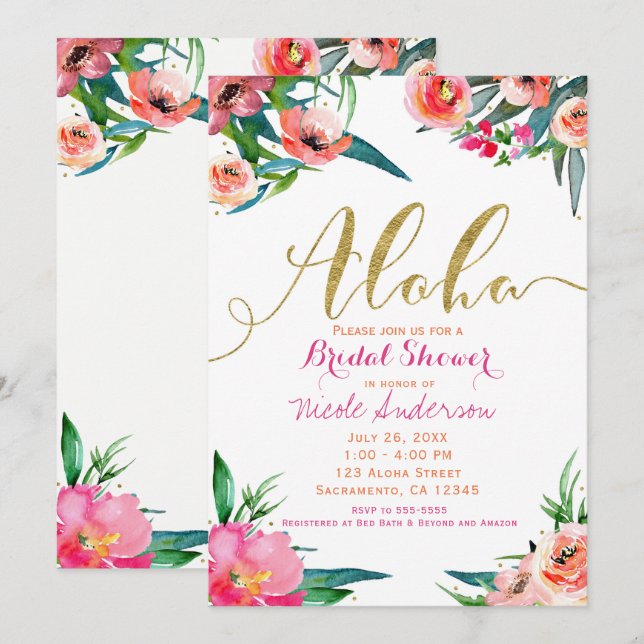 Aloha Tropical Summer Floral Bridal Shower Invitation (Front/Back)