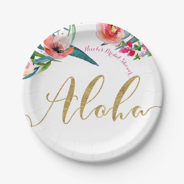 Aloha Tropical Summer Floral Bridal Shower Party Paper Plate (Front)