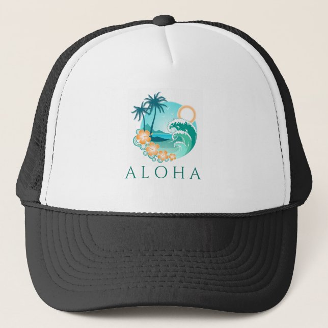 Aloha Tropical Trucker Hat (Front)