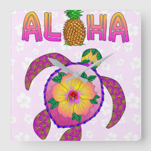 Aloha Tropical Turtle Square Wall Clock