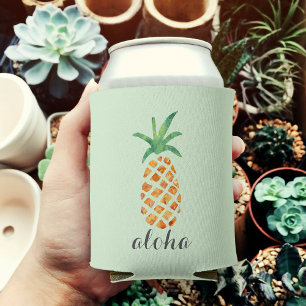 Aloha Tropical Watercolor Pineapple Can Cooler