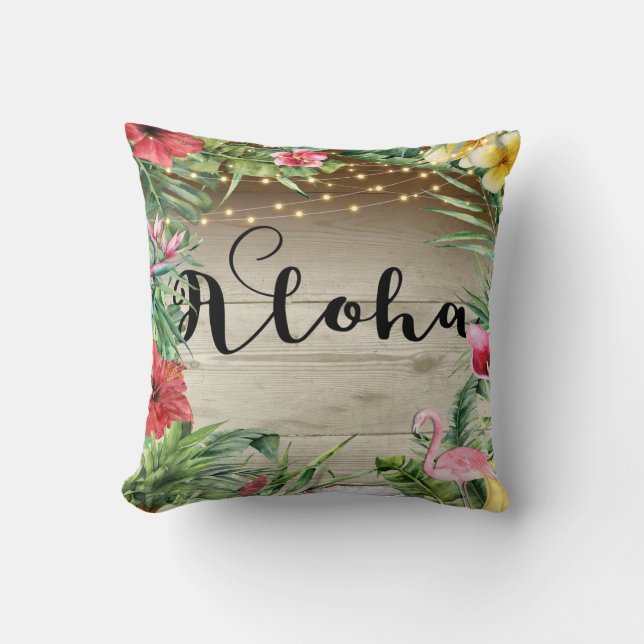 Aloha Tropical Wood Floral Leaves & Lights Chic Cushion (Front)