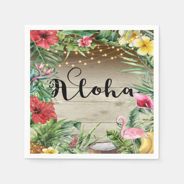 Aloha Tropical Wood Floral Leaves & Lights Wedding Napkin (Front)