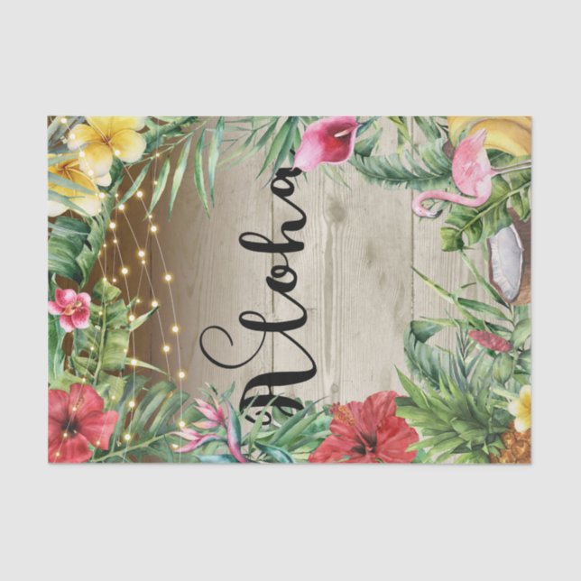 Aloha Tropical Wood Floral Leaves & Lights Wedding Tissue Paper (Front)