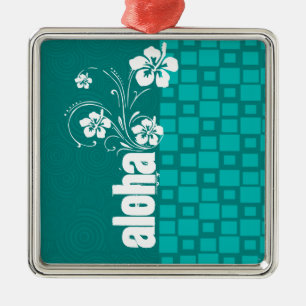 Aloha; Turquoise Squares; Retro Metal Tree Decoration
