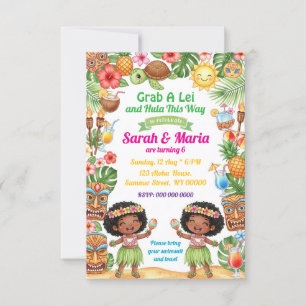 Aloha twins girl birthday invitation