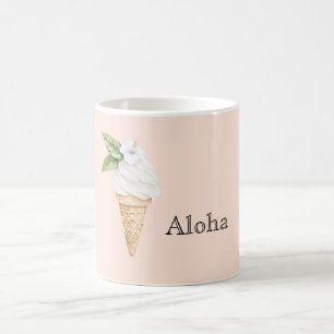 Aloha Vanilla Ice Cream Cone Hibiscus Flower Coffee Mug