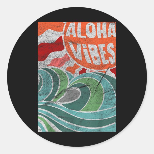 Aloha Vibes Hawaii Sunset Waves  Classic Round Sticker (Front)