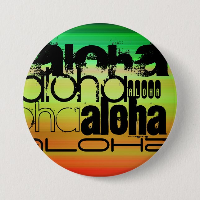 Aloha; Vibrant Green, Orange, & Yellow 7.5 Cm Round Badge (Front)