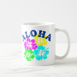 Aloha Vintage Coffee Mug Summer Hawaiian Flowers