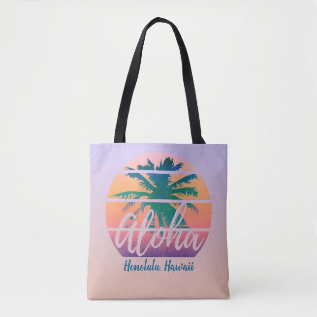 Aloha Vintage Tropical Sunset Customisable Tote Bag (Front)