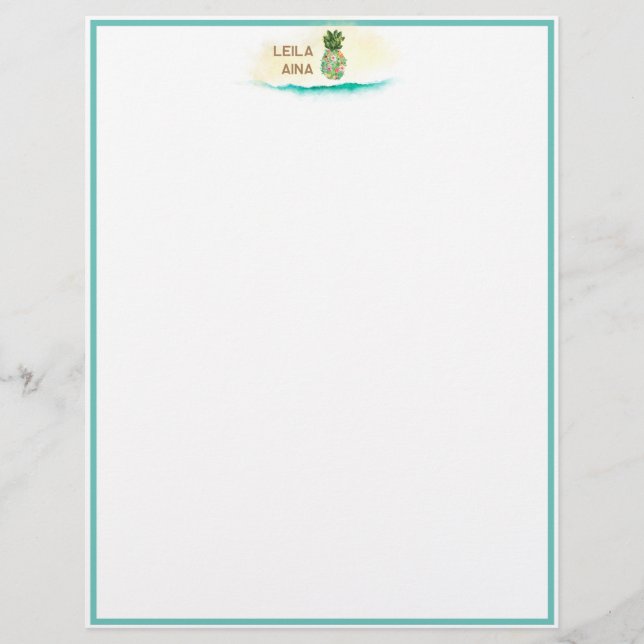Aloha Watercolor Pineapple Island Custom Letterhead (Front)