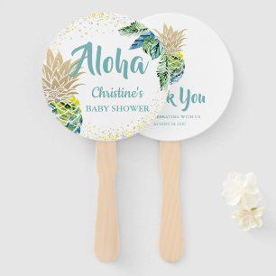 Aloha Watercolor Tropical Pineapple Beach Hand Fan