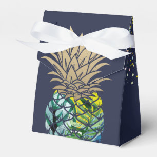 Aloha Watercolor Tropical Pineapple Navy Blue Favour Box
