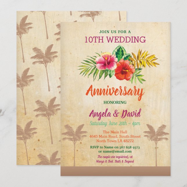 Aloha Wedding Anniversary Tropical Vintage Invite (Front/Back)