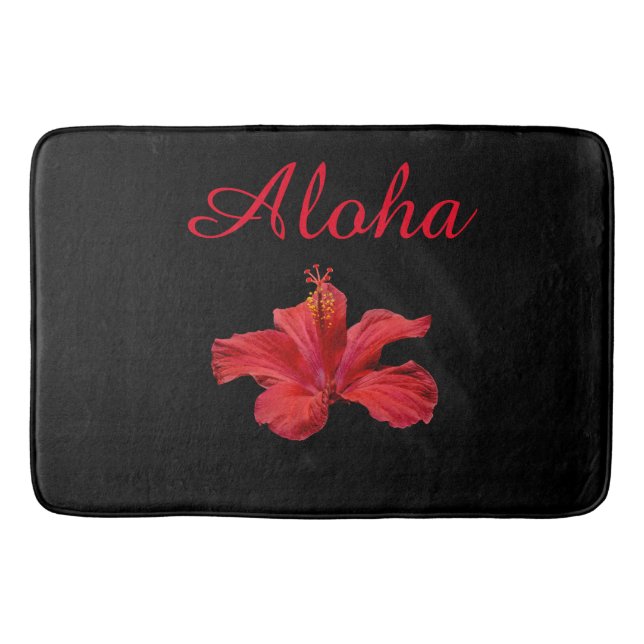 Aloha Welcome Tropical Hawaiian Hibiscus Flower Bath Mat (Front)