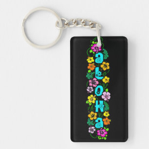Aloha with Flowers Key Ring