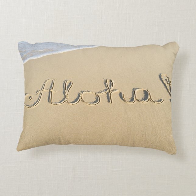 Aloha word sign on the beach sand decorative cushion (Back)