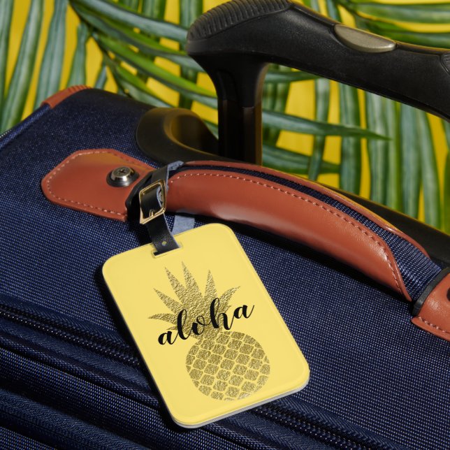 Aloha Yellow Gold Pineapple Tropical Vacation Luggage Tag (Front Insitu 1)