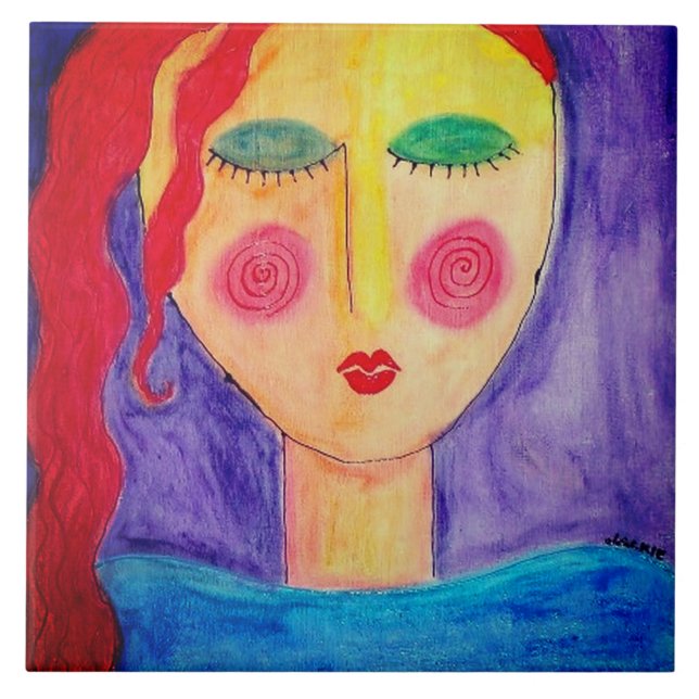 Alone Abstract Portrait of a Woman Tile (Front)