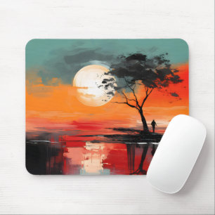 Alone by the Lake – Abstract Sunset Landscape Art Mouse Mat