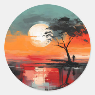 Alone by the Lake – Solitude at Sunset Classic Round Sticker