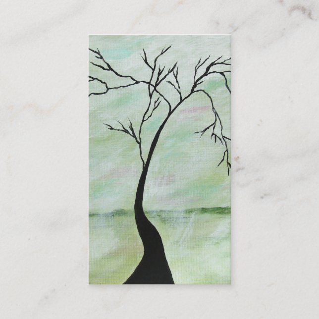 Alone I Waited Abstract Landscape Art Crooked Tree Business Card (Front)