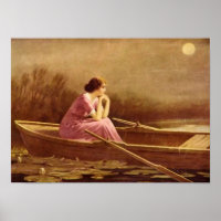 ALONE/Lady on a boat/Vintage Art